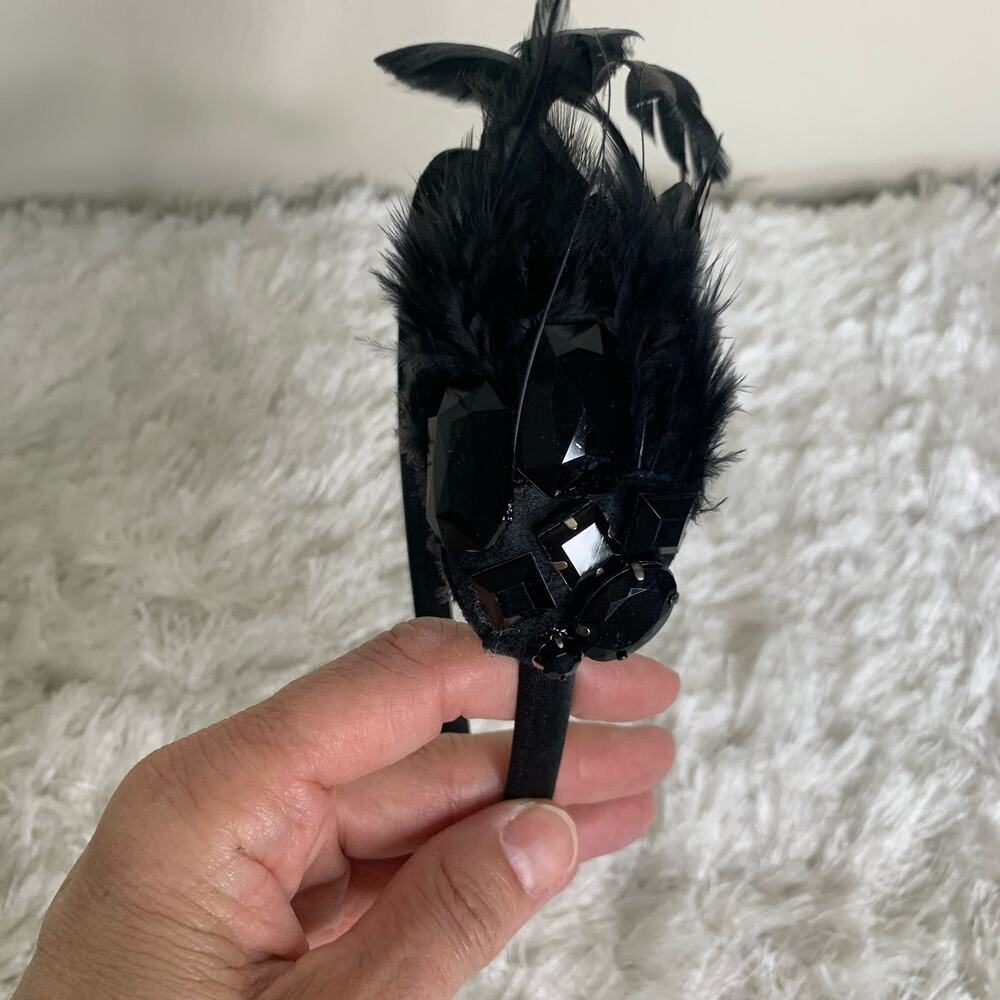 Black Feather Headband Rhinestone Embellished OSFA Flapper Costume
